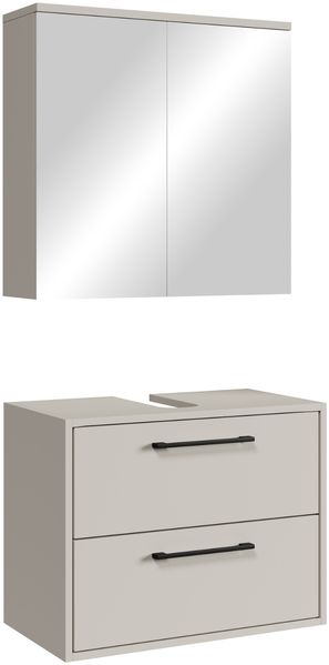 Waschbeckenunterschrank Set Florence 60x35 cm – Cashmere – Badmöbel mit Spiegelschrank