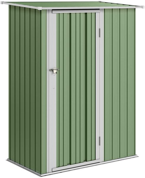 Outsunny Metall Gerätehaus 1,07 m² 142 x 86 x 189 cm Geräteschuppen mit Pultdach Abschließbarer Tür, wetterfest Gartenhaus Outdoor Garten Schuppen für Hinterhof Außenbereich Grün