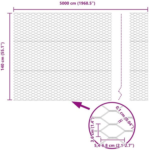 vidaXL Sechseckiger Zaun mit Pfosten 50 x 1,4 m Grau Netz 3353281 Bild 12