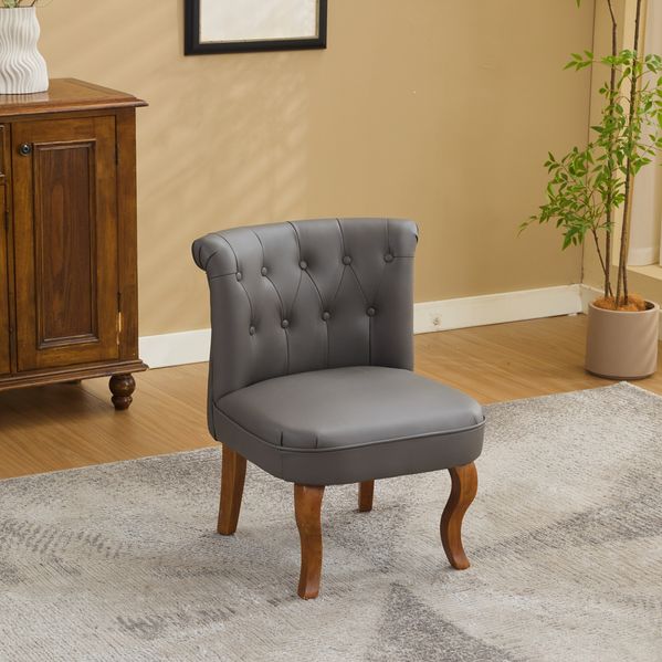 Esszimmerstuhl 56 x 60 x 72 cmaus Top-Grain-Leder in Grau mit Kautschukholz-Beinen und Knopfdetails