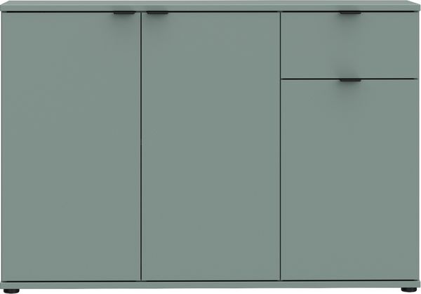 Sideboard >GANYMEDE< 3 Türen, 1 Schublade, in Salbei - 119,8x82,3x34,1cm (BxHxT)