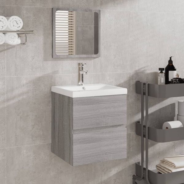 vidaXL Waschbeckenunterschrank mit Waschbecken Spiegel Grau Sonoma 3114177