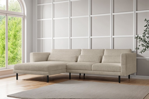 Ecksofa Designersofa AGADA in Stoff Poso Creme Ottomane Links