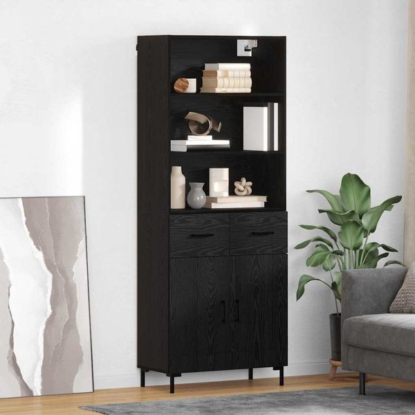 vidaXL Highboard Schwarz Eichen-Optik 69,5 x 34 x 180 cm Holzwerkstoff 3416185