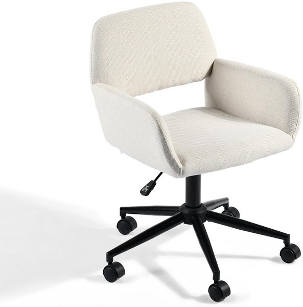 39F FURNITURE DREAM Scandinavian Office Chair Beige Fabric Swivel Adjustable Height and 5 Casters for Children Working at Home, Beige, 56.5 x 57.5 x 75-85cm