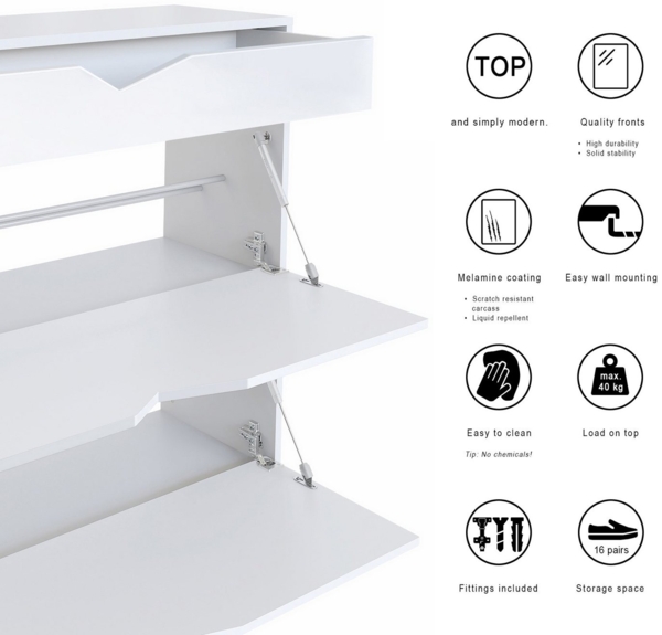 Garderobe Kolmio 190 x 185 x 33 cm Flurgarderoben Set, Korpus in Weiß Matt, Fronten in Weiß matt Bild 3