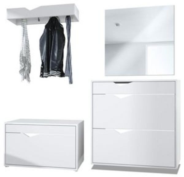 Garderobe Kolmio 190 x 185 x 33 cm Flurgarderoben Set, Korpus in Weiß Matt, Fronten in Weiß matt Bild 6