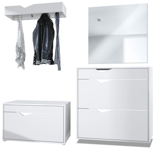 Garderobe Kolmio 190 x 185 x 33 cm Flurgarderoben Set, Korpus in Weiß Matt, Fronten in Weiß matt Bild 4