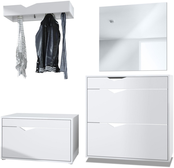 Garderobe Kolmio 190 x 185 x 33 cm Flurgarderoben Set, Korpus in Weiß Matt, Fronten in Weiß matt Bild 5