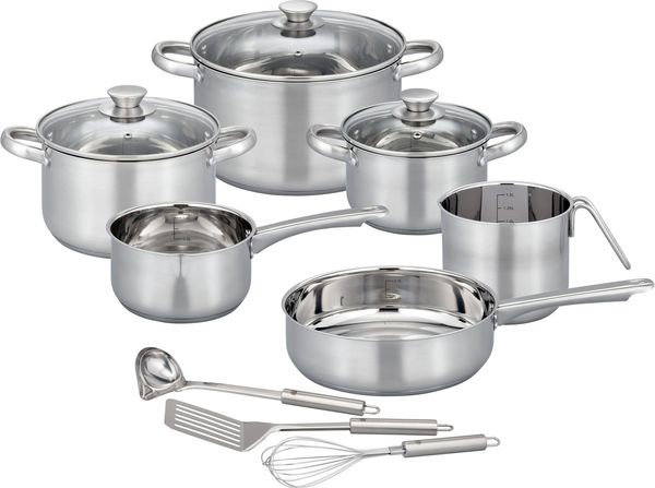 GSW Topf-Set Toronto, Edelstahl (Set, 12-tlg), mehrteiliges Kochtopf-Set aus Edelstahl inkl. praktischer Küchenhelfer