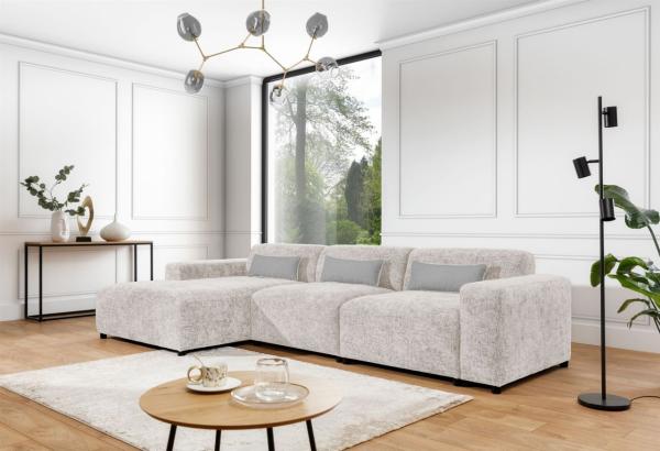 Ecksofa Designersofa ROMY MAX in Stoff Enjoy Me Creme Ottomane Links