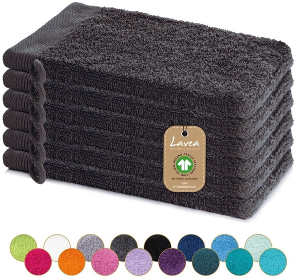 Lavea Waschhandschuh Bali, 16x22cm aus 100% Bio-Baumwolle, einzigartig weiche Waschhandschuhe mit Aufhänger (Set, 6-St), hochwertige und nachhaltige Premium Waschlappen - schonende Reinigung