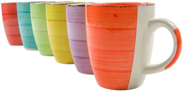 Spetebo Kaffeeservice Kaffetasse 6er Set 340ml Volumen - bunt gemischt (6-tlg), 6 Personen, Porzellan, Kaffeebecher Set im modernen Design