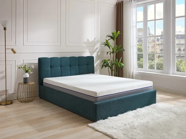Vente-unique - MAZIRI Bett Stoff Blau - B 218 cm x H 97 cm x L 173 cm