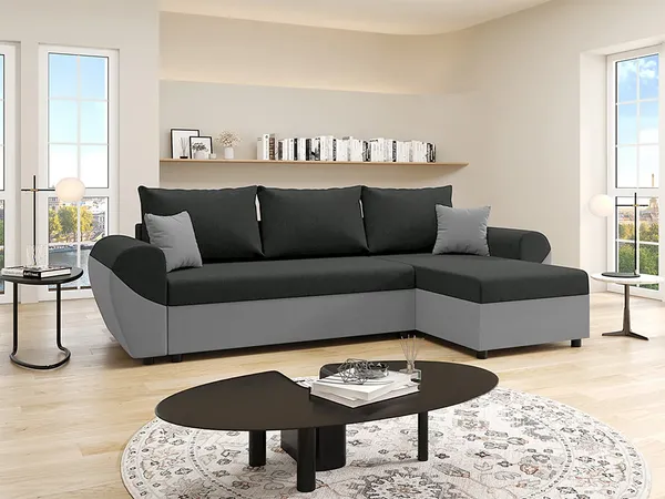 Vente-unique - LIERNO Sofa Stoff SchwarzGrau - B 139 cm x H 80 cm x L 265 cm
