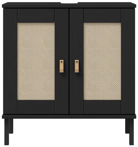 Woodroom Waschbeckenunterschrank Eleganter Massivholzschrank Valencia Badezimmerschrank aus massiver Kiefer lackiert 62x65x40cm