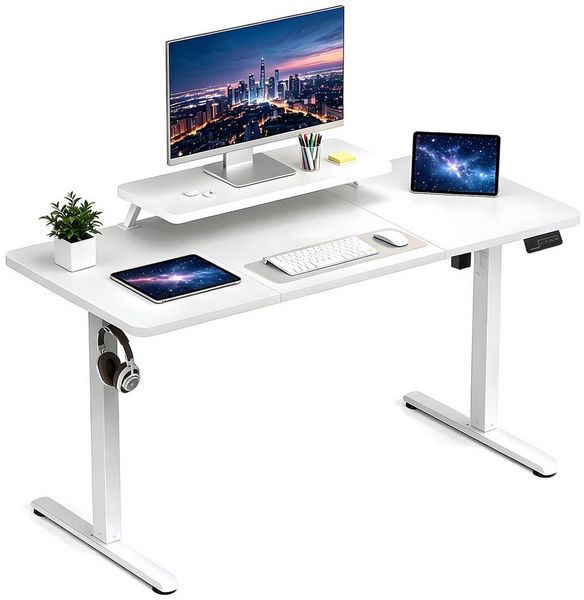 AIMAX Schreibtisch Höhenverstellbarer Computertisch Standing Desk Stehpult Verstellbarer (60x120/140/160cm, Adjustable Standing Desk), Monitorständer Schublade Erinnerung bei langem Sitzen, für Büro