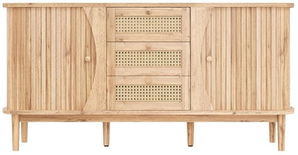 Gdood Sideboard Schrank kommode Kredenz Rattan Küchenschrank (1 St), Moderne 140.5cm breite, Rattan Schubladenfronten, Zwei Türen