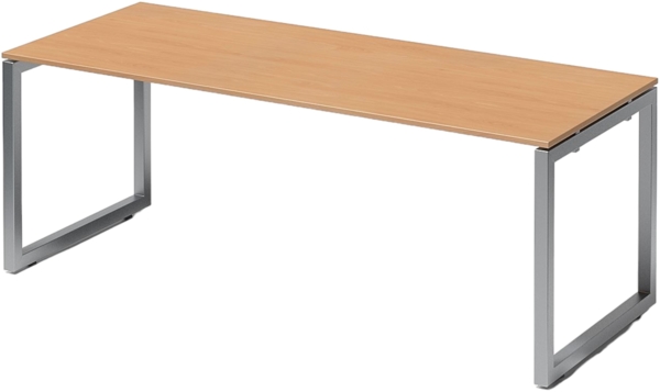 Bisley Cito Schreibtisch 200x80 cm, Tischplatte in Buche, O-Gestell in Silber - Bürotisch & Computertisch, PC Tisch für's Büro, Arbeitshöhe: 74 cm, DOF2008-BC-355