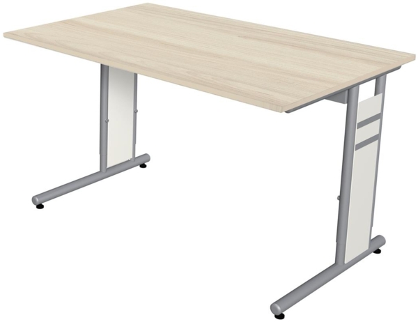 Kerkmann Schreibtisch 4100 Form 4 120x80x68-82 cm C-Fuß Alusilber Applikationen Typ C ahorn