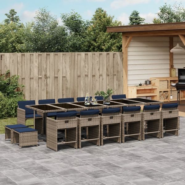 vidaXL 17-teiliges Garten-Ess-Set mit Kissen, grau, Polyrattan 3277956