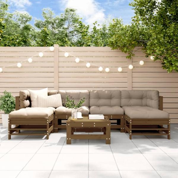 vidaXL 7-tlg. Garten-Lounge-Set mit Kissen Honigbraun Massivholz 3185951