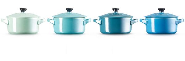 LE CREUSET Snackschale Mini Cocottes, je 200 ml, 10x5 cm, Steinzeug, (Set, 4-tlg), Metallics (Cool Mint/Karibik/Deep Teal/Marseille), 69212108139131