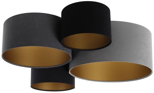 BPS Koncept 084-01-053 Plafond 4FLAME 4xE27 60W Velours auf PVC-Basis schwarz, grau, gold H:34cm B:92x88 cm dimmbar