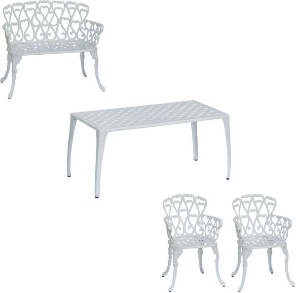Inko 4-teilige Sitzgruppe Eden Alu-Guss weiß Sitzbank/Sessel/Tisch 90x46 cm