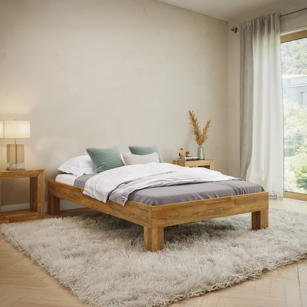 skølm 'Floki' Bett 120x200 cm, Bettgestell, natur geölt, Massivholzbett aus Eiche, geeignet als Doppelbett