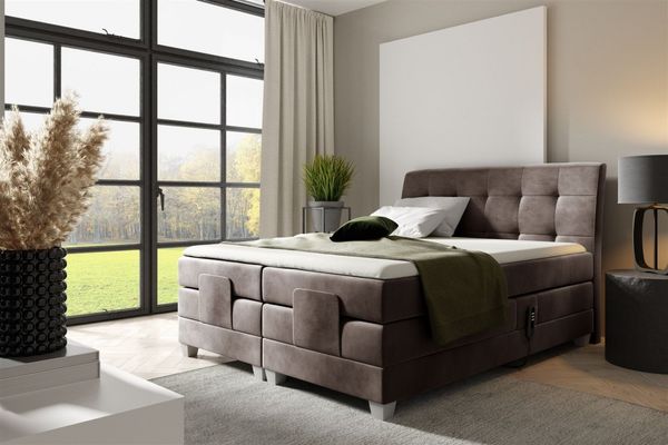 Boxspringbett Elektrisch Bett FRANCO 160x200cm in Stoff Fresh Schokobraun