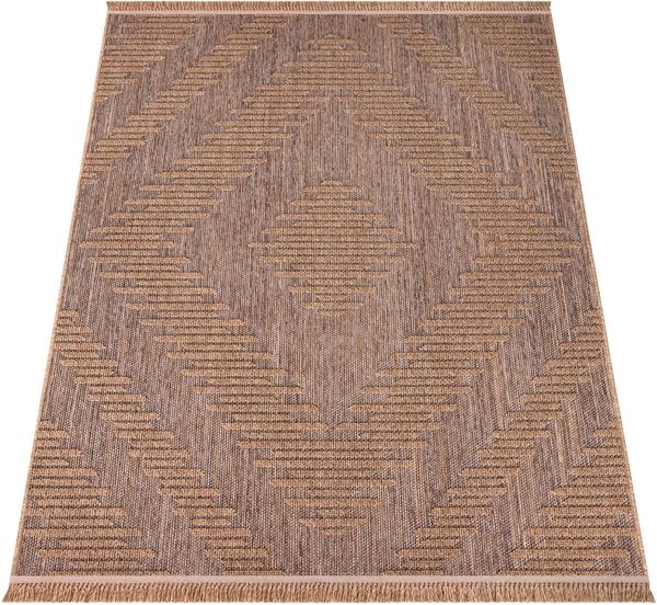 Paco Home Teppich Cologne 494, rechteckig, Höhe: 11 mm, Flachgewebe, meliert, Rauten Motiv, mit Fransen, Outdoor geeignet