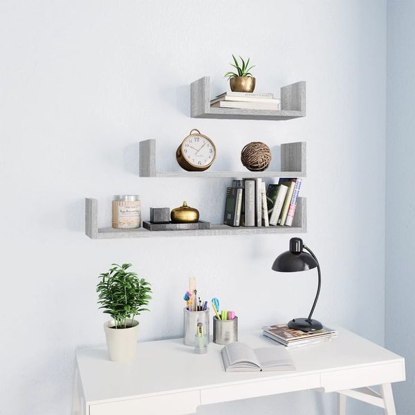 vidaXL Wandregale 3 Stk. Grau Sonoma Holzwerkstoff 815262
