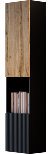 Vitrine Cholon 2D mit Nische (Farbe: Schwarz / Schwarz + Wotan Eiche)