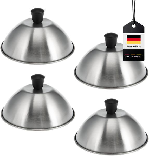 Burgerhauben-Set 4er, je ca. 16 cm, Schmelzglocke, Burger-Cover aus Edelstahl