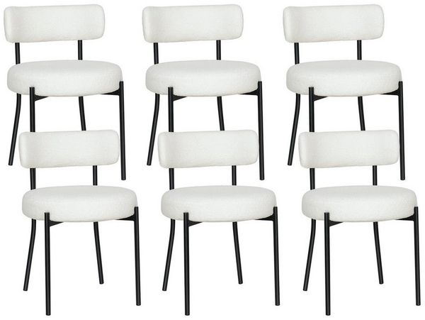 Puluomis Esszimmerstuhl (2/ 4/6er Set Bouclé mit Rückenlehnen, Polsterstühle Küchenstühle mit Metallbeinen, für Esszimmer Küche Wohnzimmer Schlafzimmer, Modern Retro Design, 6 St), Weiß, Schwarz