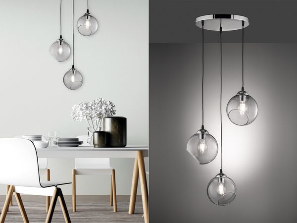 LED Pendelleuchte 3-flammig mit Rauchglas Glaskugeln, Ø 35cm