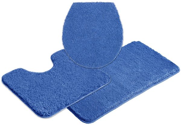 OTTO home Badematte Inga, Badezimmer Teppich, Badvorleger, Höhe 20 mm, rutschhemmend beschichtet, schnell trocknend, strapazierfähig, fußbodenheizungsgeeignet, Polyester, rechteckig, 3tlg Set Stand WC, Badteppich, unifarben, weich, als halbrund und rec...