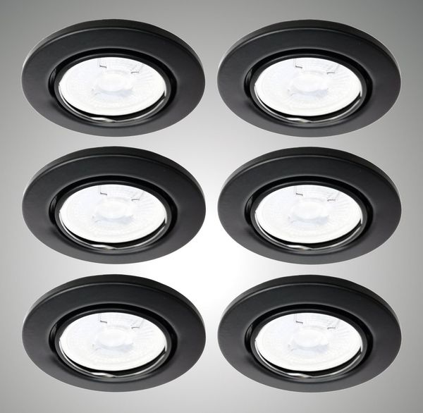 TRANGO LED Einbauleuchte, Dimmfunktion, 6er Set 6729-065G6KSDAK LED Deckenstrahler in Schwarz matt Rund inkl. 6x5 Watt 3-Stufen dimmbar GU10 LED Leuchtmittel 6000K Tageslichtweiß (kaltweiß, Einbaustrahler, Einbauspot, Deckenleuchte, Deckenspots