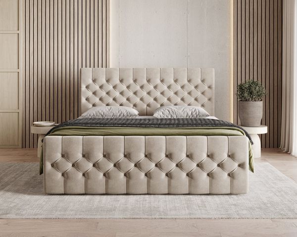 MOEBLO Boxspringbett Bett 12 (Luxusbett im Chesterfield-Design, 140x200 cm, Velours-Bezug, Hoher Schlafkomfort, modernes Velours-Design mit Steppung Polsterbett Kontinentalbett, dekorativem Kopfteil, aus Samt, Boxspringbett inklusive Topper und Bettkas...