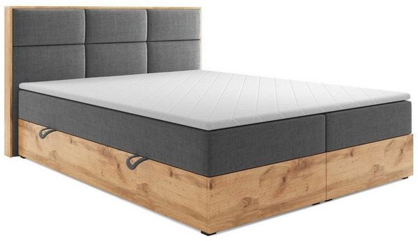 inter Boxspringbett Boxspringbett KOPENHAGEN 180x200cm Anthrazit Bettkasten (Boxspringbett, inkl. Kopfteil mit Topper und Matratze, Box mit Bettkastenfunktion), Inkl. Komfortschaumtopper und großzügigen Stauraum im Bettkasten