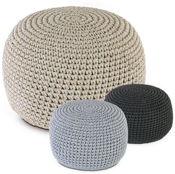 Amagohome Sitzhocker Bodenkissen Pouf Ø55 H37 Mohar Sitzhocker Sitzpouf waschbar nachfüllba, Bezug abnehmbar u. bei 30° Feinwäsche waschbar!