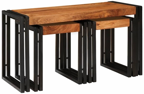 vidaXL Beistelltische Braun und Schwarz Massivholz Akazie 4104731