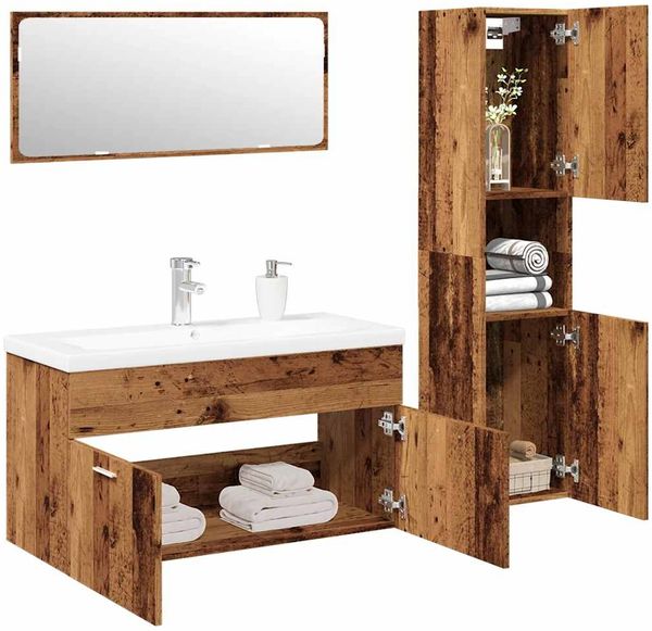 vidaXL 4-tlg. Badmöbel-Set Altholz-Optik Holzwerkstoff 3328599