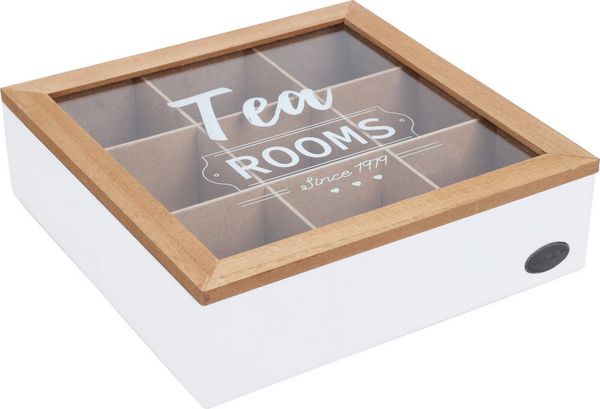 Koopman Teebox Teekasten Teekiste 9 Fächer MDF 24x24x7 cm Aufbewahrung, Holz, (1-tlg), Teekiste, mit Klappdeckel, Teeaufbewahrung, 24x24x7cm, Holzkiste