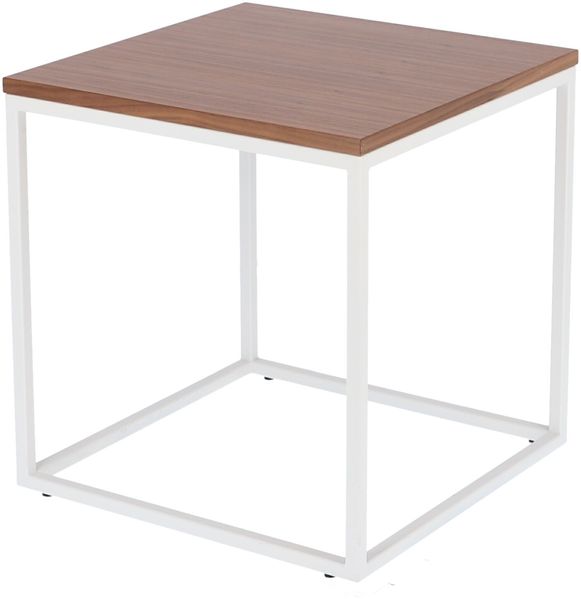 Beistelltisch Flat Quadratisch Stahlrohr pulverbeschichtet weiß nussbaum