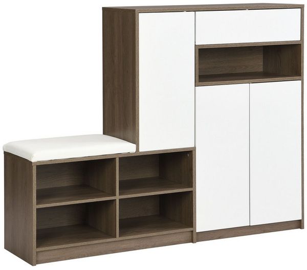 BlingBin Schuhkommode Schuhaufbewahrungsbank Schuhschrank Schuhbank (1 St, mit gepolstertem Sitz und verstellbaren Regalen), für den Flur, B140/T35/H110 cm