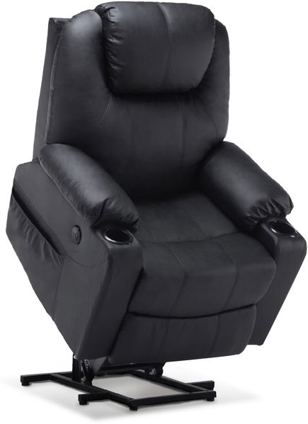 M MCombo elektrisch Aufstehhilfe Fernsehsessel Relaxsessel 7040 Massage Heizung elektrisch verstellbar USB-Anschluss (Schwarz-Kunstleder)