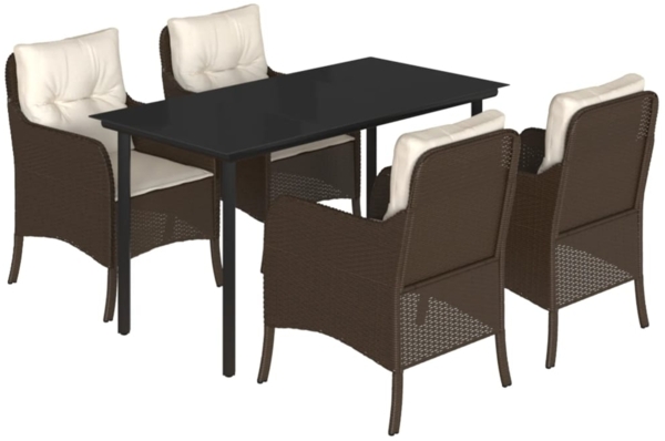 vidaXL 5-tlg. Garten-Essgruppe mit Kissen Braun Poly Rattan 3211943