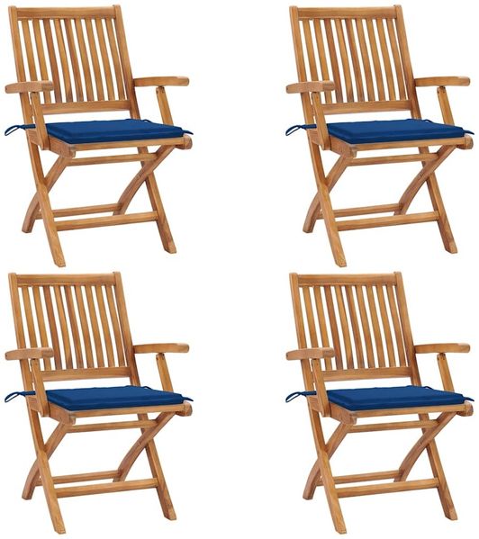 vidaXL Klappbare Gartenstühle mit Kissen 4 Stk. Massivholz Teak 3072733